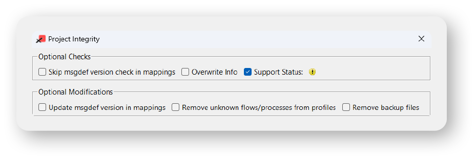x-gen mask of project integrity with ticked box "support status"